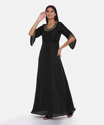 Black Silk Emroidered Gown 6