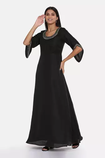 Black Silk Emroidered Gown