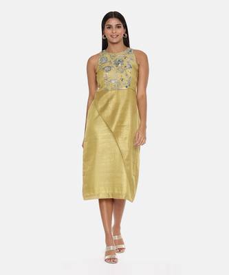 Gold Chanderi Printed Dress 1
