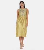 Gold Chanderi Printed Dress