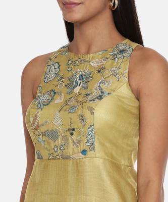 Gold Chanderi Printed Dress 2