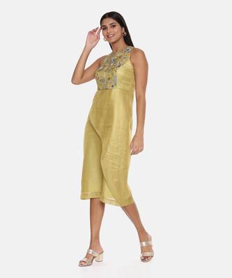 Gold Chanderi Printed Dress 3