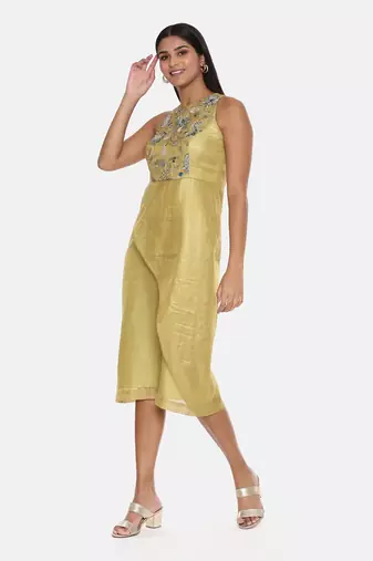 Gold Chanderi Printed Dress