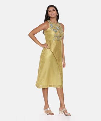 Gold Chanderi Printed Dress 4
