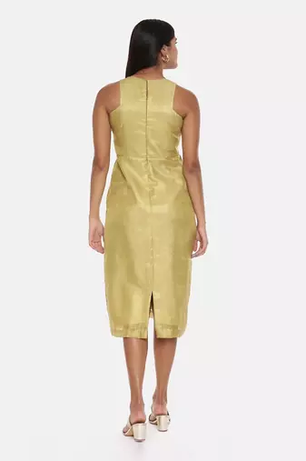Gold Chanderi Printed Dress