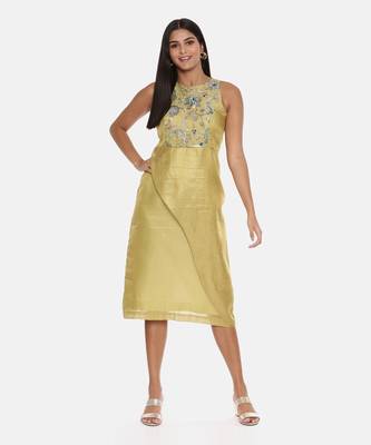 Gold Chanderi Printed Dress 6