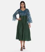 Green Blue Printed Silk Muslin Dress