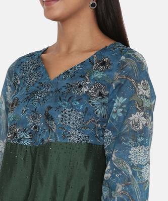 Green Blue Printed Silk Muslin Dress 2