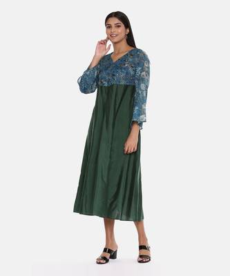 Green Blue Printed Silk Muslin Dress 3