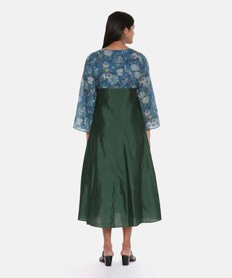 Green Blue Printed Silk Muslin Dress 5