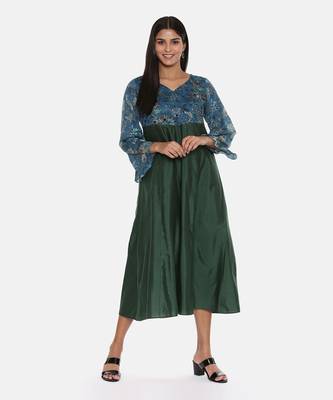 Green Blue Printed Silk Muslin Dress 6