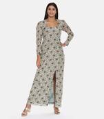 Silk Muslin Beige Green Dress