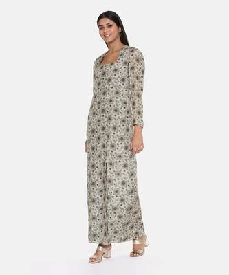 Silk Muslin Beige Green Dress 3