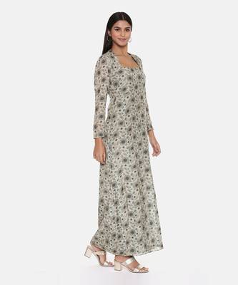 Silk Muslin Beige Green Dress 4