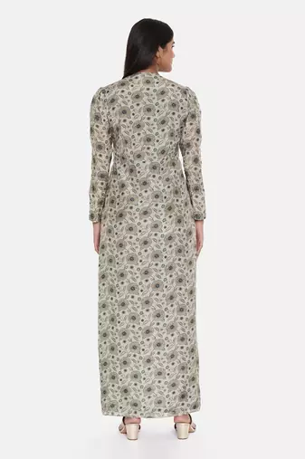 Silk Muslin Beige Green Dress