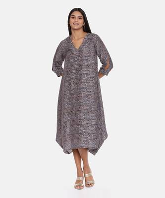 Linen Bemberg Blue Beige Dress 1