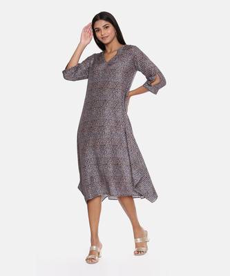 Linen Bemberg Blue Beige Dress 3