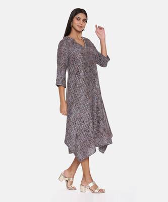 Linen Bemberg Blue Beige Dress 4