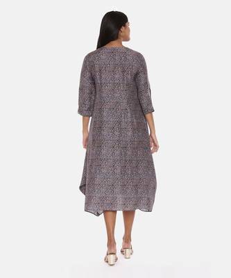 Linen Bemberg Blue Beige Dress 5