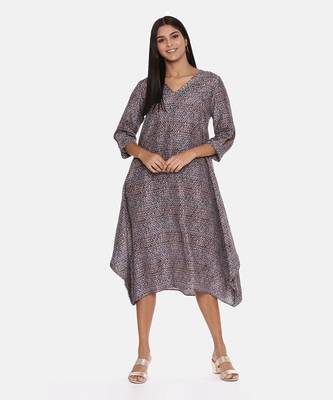 Linen Bemberg Blue Beige Dress 6