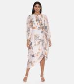 White Printed Muslin Pleated Dress