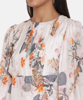 White Printed Muslin Pleated Dress 2