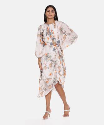 White Printed Muslin Pleated Dress 3