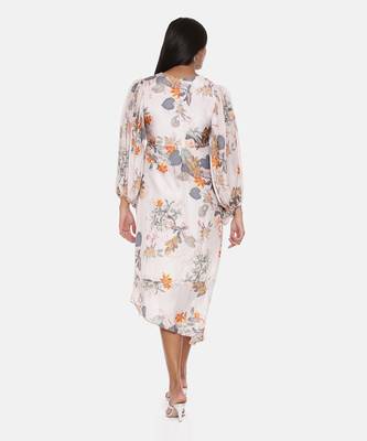 White Printed Muslin Pleated Dress 5