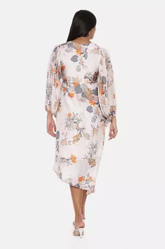 White Printed Muslin Pleated Dress