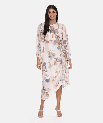 White Printed Muslin Pleated Dress 6