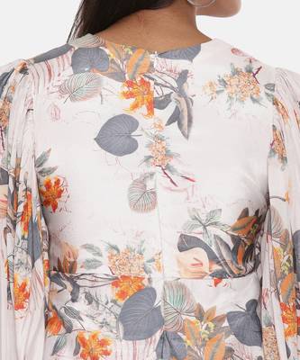 White Printed Muslin Pleated Dress 7