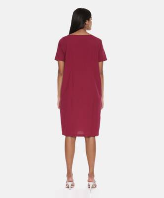 Wine Cotton Embroidered Dress 5