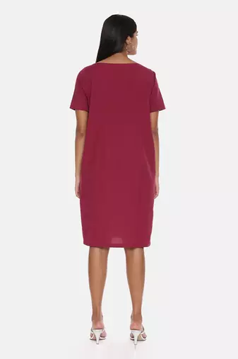 Wine Cotton Embroidered Dress