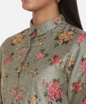 Chanderi Green Printed Dress 2