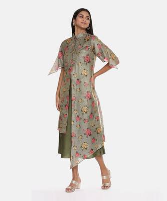 Chanderi Green Printed Dress 3