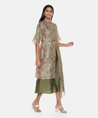 Chanderi Green Printed Dress 4