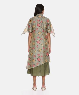 Chanderi Green Printed Dress 5