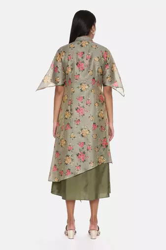 Chanderi Green Printed Dress
