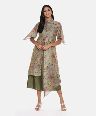 Chanderi Green Printed Dress 6