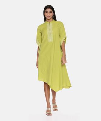 Green Cotton Embroidered Dress 1