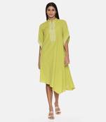 Green Cotton Embroidered Dress