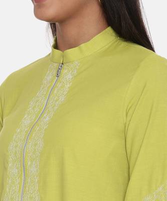 Green Cotton Embroidered Dress 2