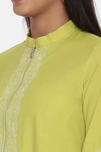 Green Cotton Embroidered Dress