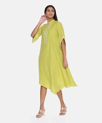 Green Cotton Embroidered Dress 3