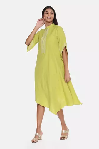 Green Cotton Embroidered Dress