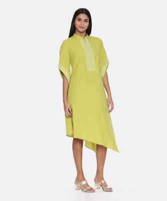 Green Cotton Embroidered Dress 4