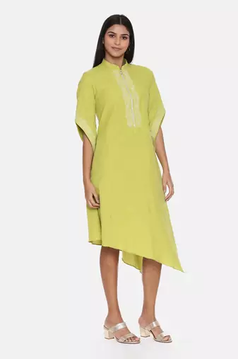 Green Cotton Embroidered Dress