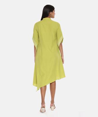Green Cotton Embroidered Dress 5