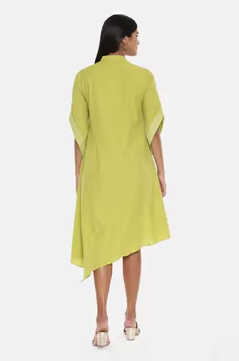 Green Cotton Embroidered Dress