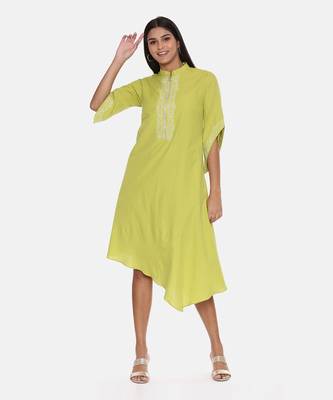 Green Cotton Embroidered Dress 6